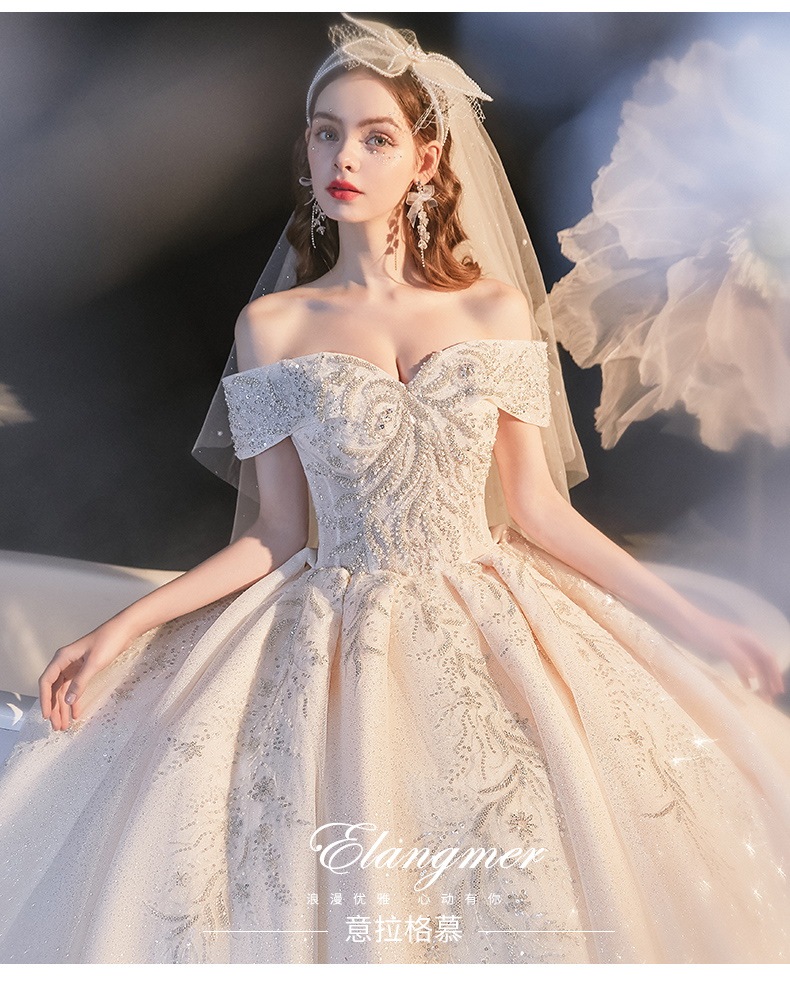 クリアランス値下げ ワンショルダーの軽いウェディングドレスの新しいスタイルの花嫁の主な糸の小さいカバー太い腕大きいサイズ 日本販促 Ssl Daikyogo Or Jp