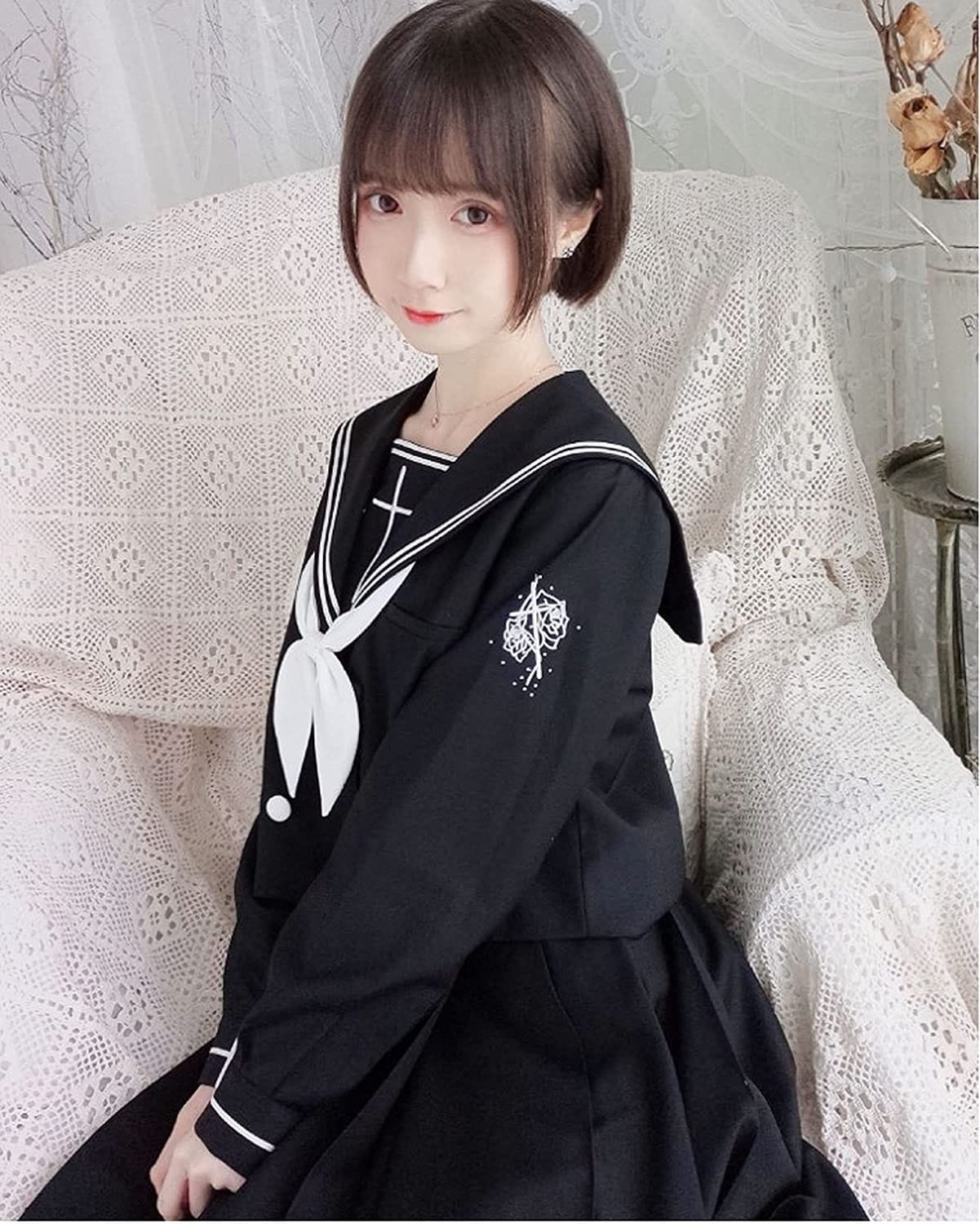 日本お値下 JK制服 スクール制服 セーラー服正統派刺繍前開き 膝丈スカート女子高生コスプレ長袖学園風 ネット卸売-ssl.daikyogo.or.jp