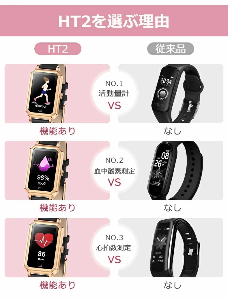 クリアランス正規品 スマートウォッチ レディース おしゃれ 血中酸素 HT2 多機能 腕時計 心拍計 IP67級防水  ネット卸売-ssl.daikyogo.or.jp