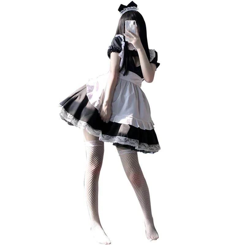 Amazon.co.jp: [RPFLQ] メイド服 格子縞 レッド ブラック 蝶結ぶ