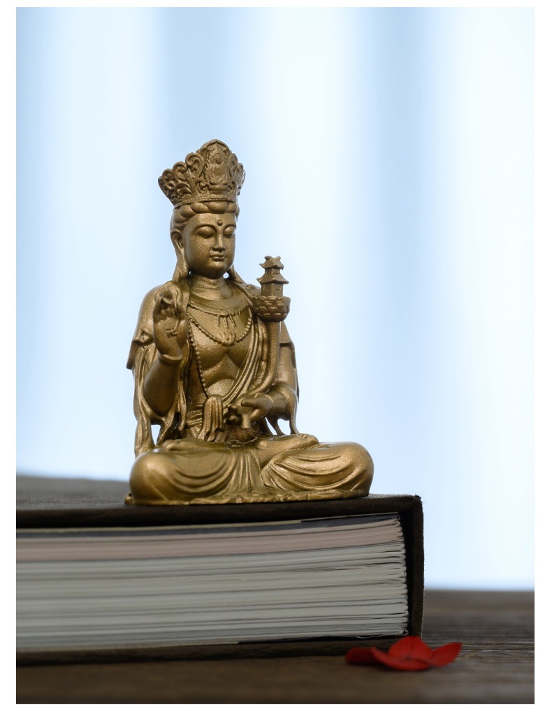 天冠弥勒 仏像 小型黄銅製の守護仏像内面の安寧と智慧を象徴し書斎や