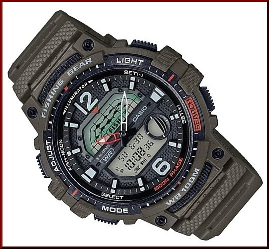 Qoo10 Casio Fishing Gear カシオ フィッシングギア アナデジモデル メンズ腕時計 モスグリーン 海外モデル Wsc 1250h 3a