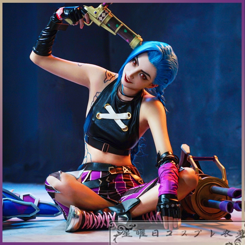 在庫品 アーケイン ジンクス リーグオブレジェンド LoL Jinx 暴走パンクガール コスチューム コスプレ衣装 変装 仮装