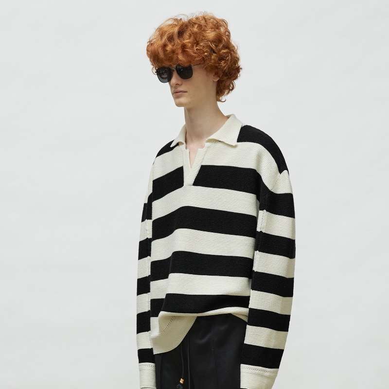 [NCT Dream チソン 着用] [LMOOD] Preppy Stripe Pullover Knit 韓国 アイドル ニット セーター メンズ  レディース 秋 冬