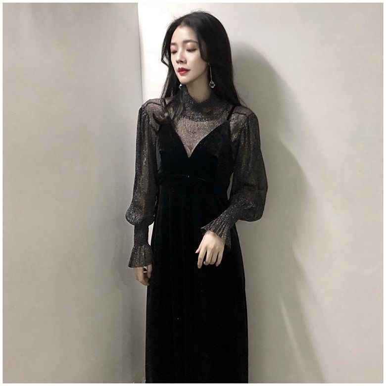 引き出物 韓国ファッションニューデザイン大人気品質レディース長袖シンプルワンピースドレス