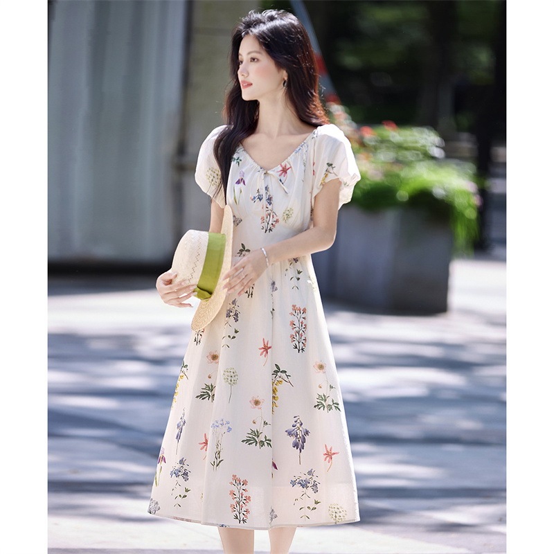 フラワー ロング丈 Vネック プリント・柄ワンピ [ホワイト] 【公式通販】