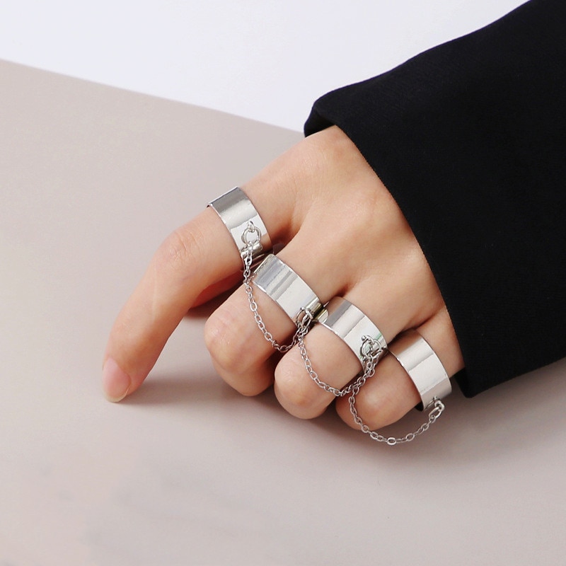 Cholos 18K トップ　チェーン　指輪　セット Qoo10] 指輪 リング 4連 チェーン ロック V