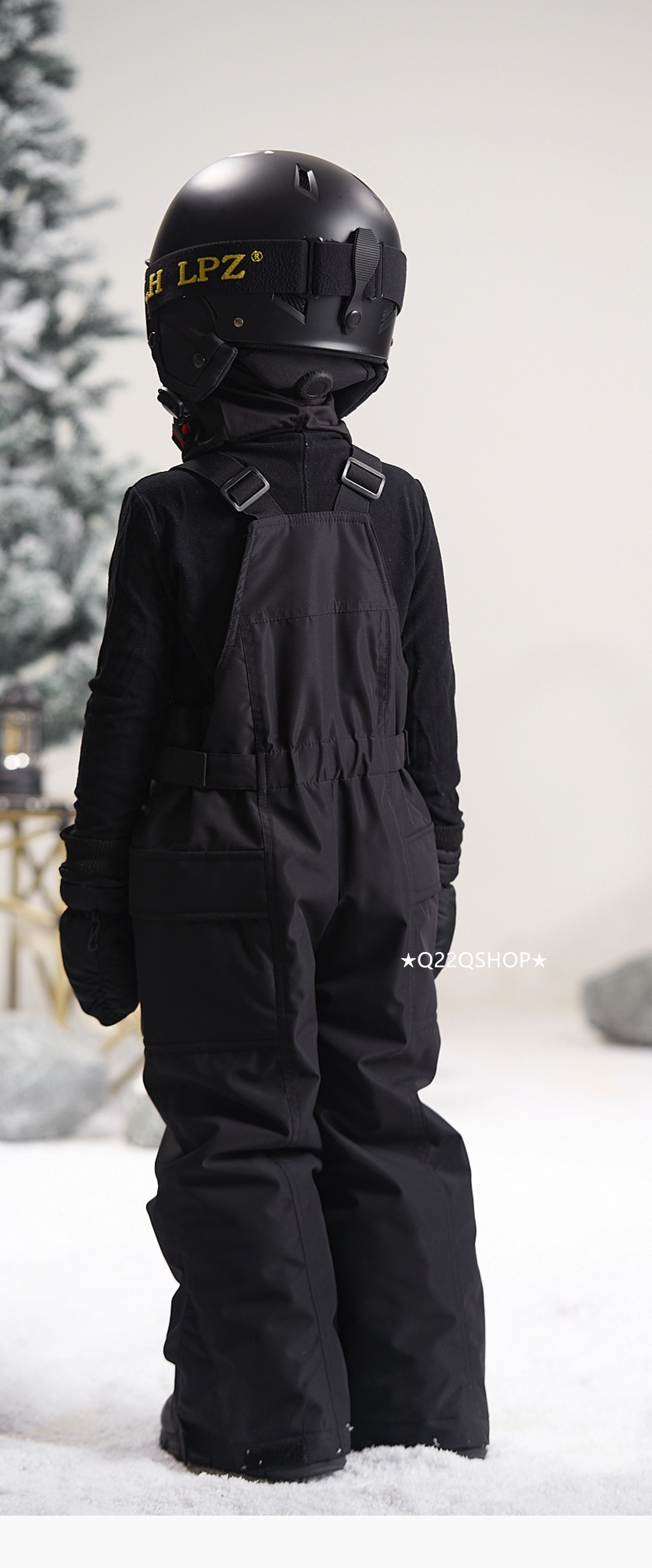 子ども用ブラックスノーボードオーバーオール