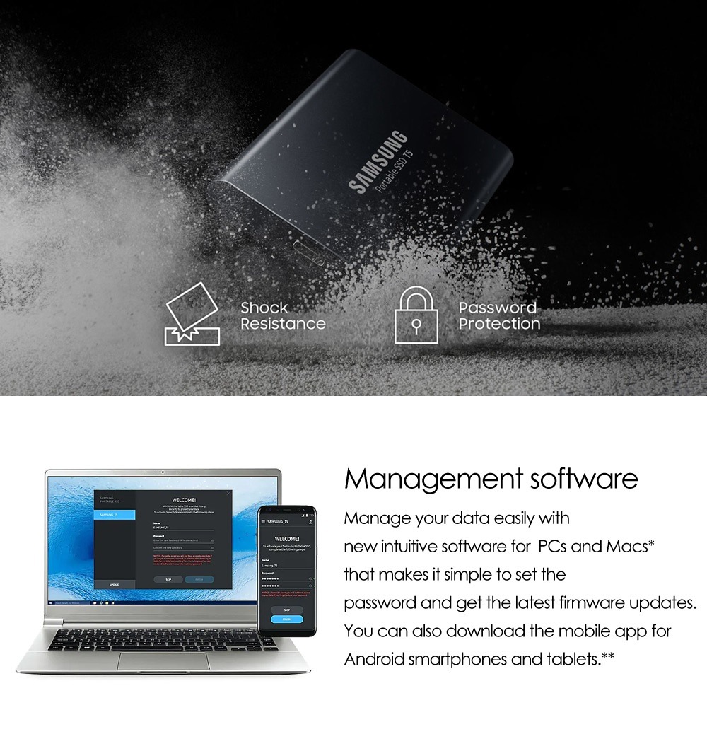 Samsung T5 Portable SSD - 1TB - USB 3.1 External SSD (MU-PA2T0B/AM)/サムスン