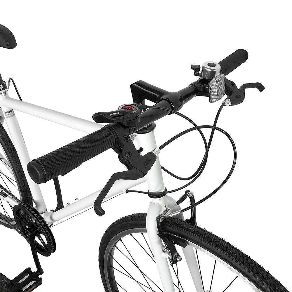 日本販売済み 自転車 クロスバイク 700C 6段変速ギア ホワイト 鍵なし 