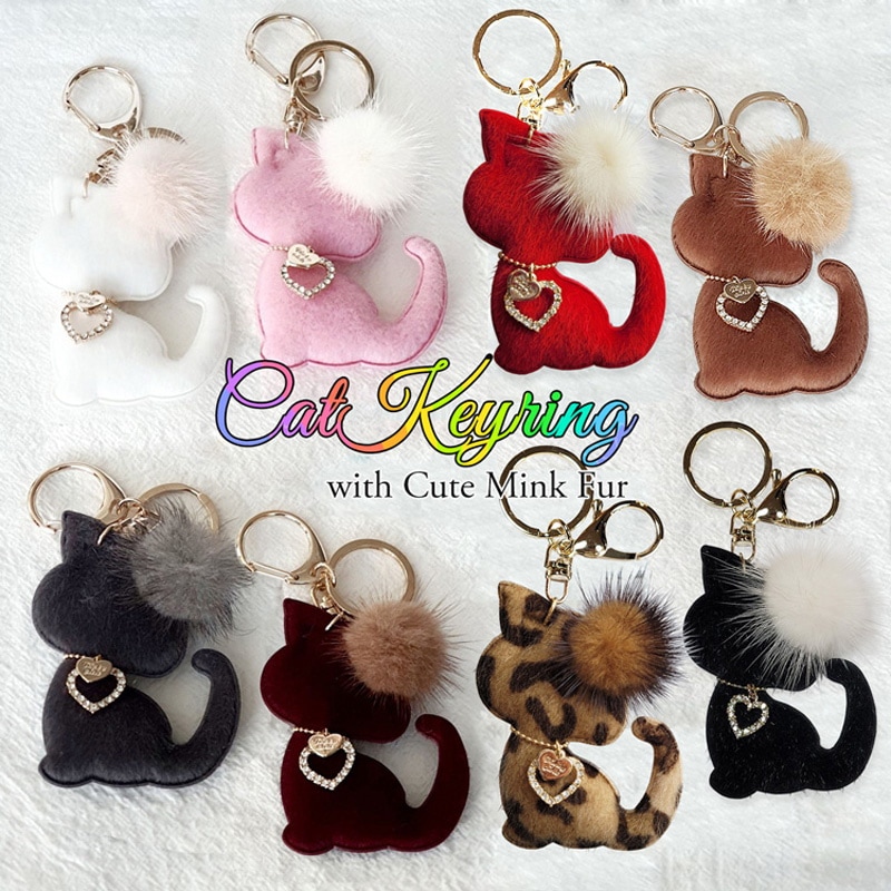 Qoo10] 可愛いミンクファーチャーム 猫 ねこ キ