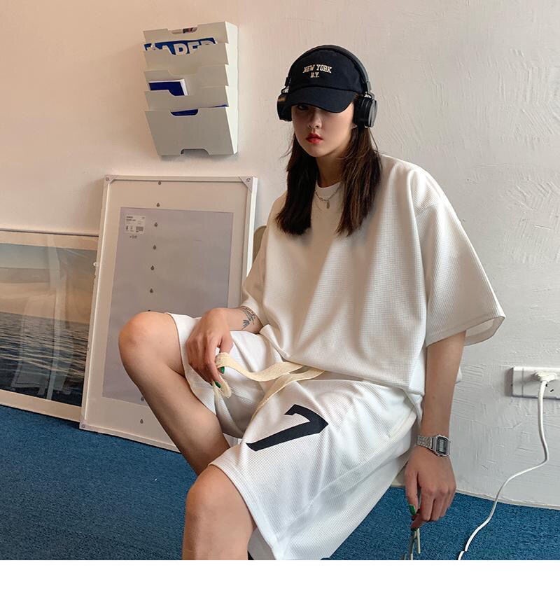 カジュアルスポーツスーツ22夏新型メンズ学院風カジュアルパンツ男女半袖ワッフル2点セット 半袖シャツ 当店だけの限定モデル Www Quartzhotel Mx