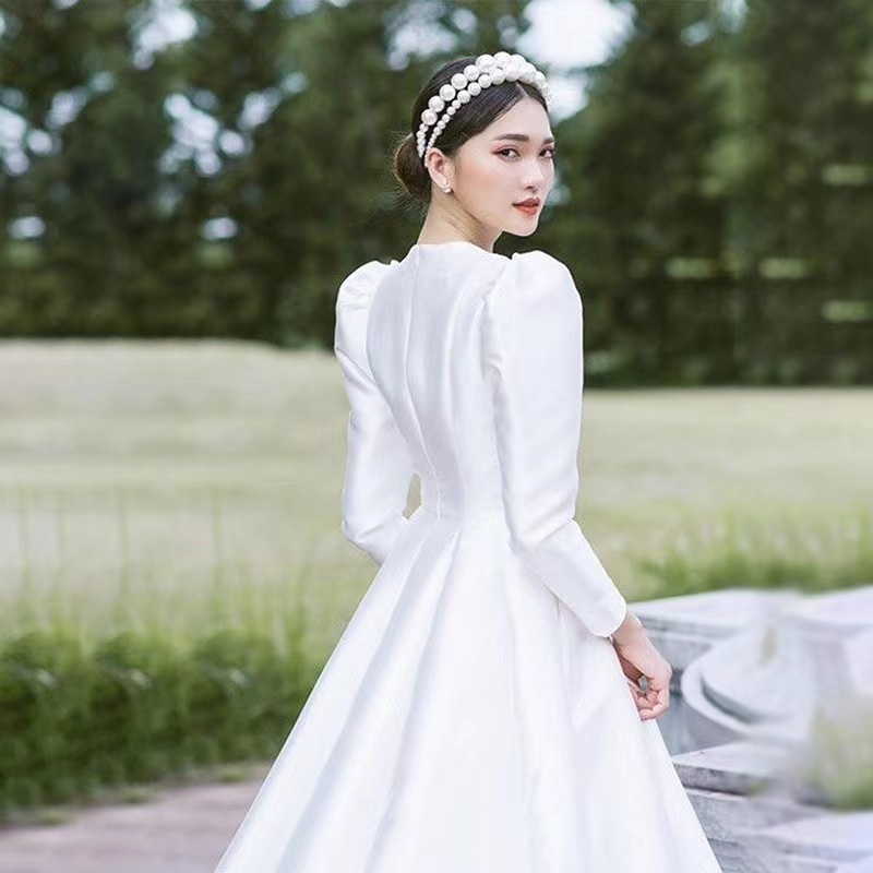 ウェディングドレス 結婚式 二次会 ホワイト 花嫁 ウェディング プリンセスドレス 白ドレス ロングドレス 披露宴 　 編み上げ 　引き裾