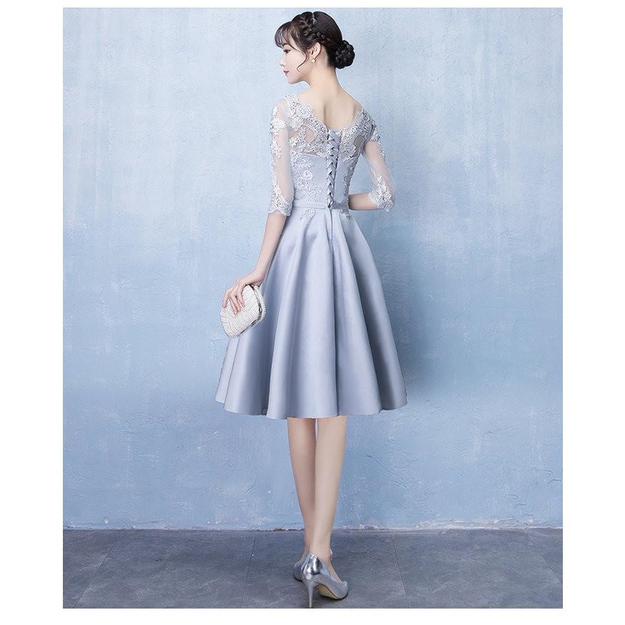 パーティードレス 袖あり 結婚式 ドレス 卒業式 大人 フレアドレス ウェディングドレス 二次会 膝丈ドレス 発表会 パーティドレス お呼ばれ ミニドレス fdg0205