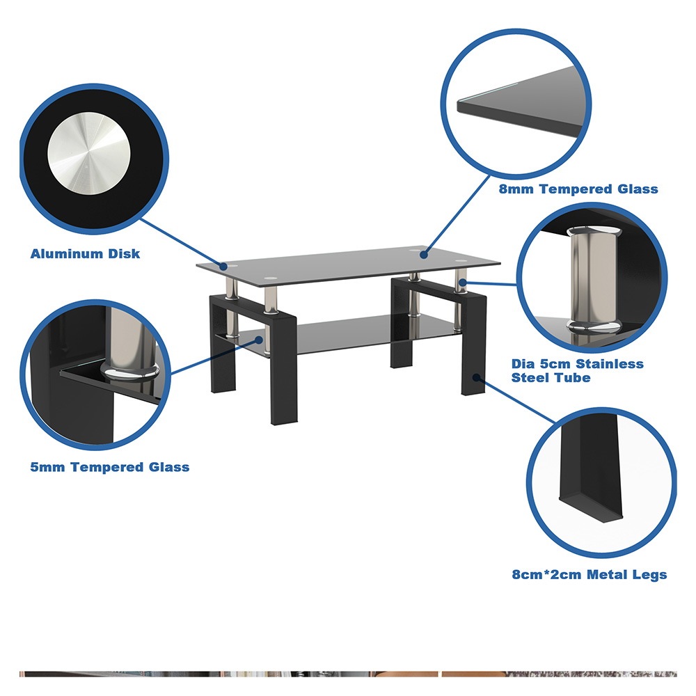 好評格安 長方形の客間テーブル ガラス センターテ 家具・インテリア