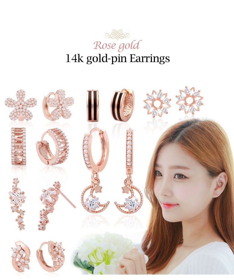 Ms259 14k Gold Pin ピアス ピンクゴールド カラー ギフトにおすすめ 人気商品 韓国製品 Best Item 激安超安値 Allergy Minimize