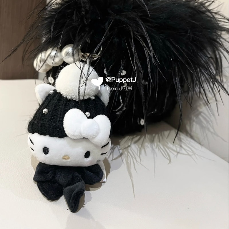 Qoo10] 帽子ハローキティぬいぐるみ黒皮ktバッグ
