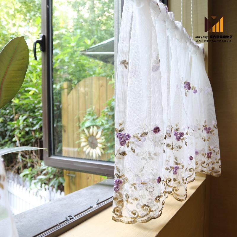 カフェカーテン【バラ刺繍レース　のれんダブルデザイン】ハンドメイド カフェカーテン【バラ刺繍レース のれんダブルデザイン】ハンドメイド