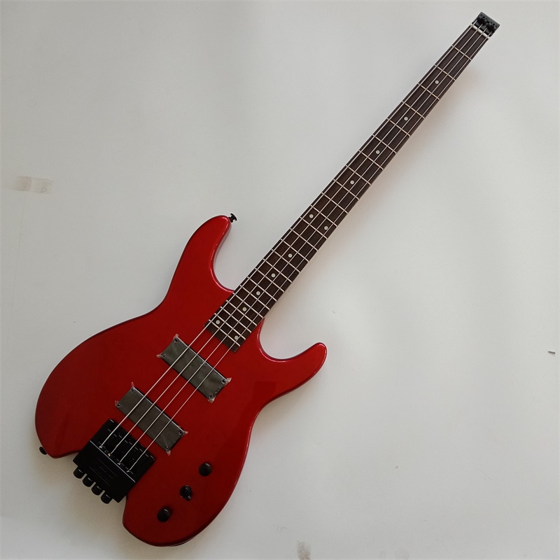 新しい透明な赤い4弦ヘッドレスエレクトリックベースギターマホガニー