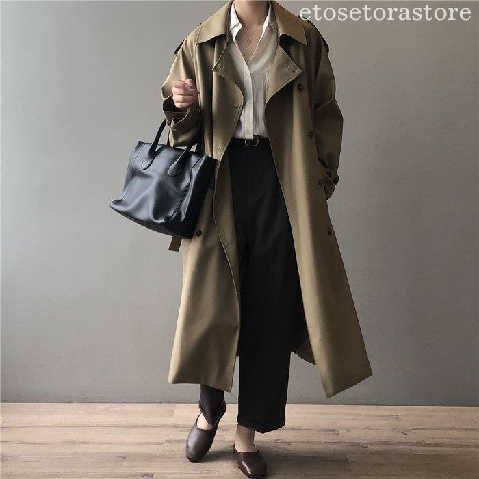 トレンチコート スプリングコート レディース 春ロングコート 羽織り トレンチ アウター コート ロング丈 裏地付き デザイン ゆったり きれいめ | [ShuMing] 春コート レディース 長袖 ロングコート 無地