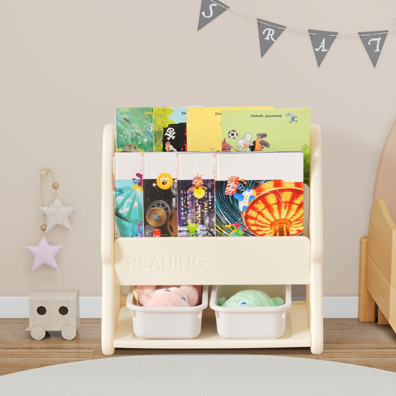 絵本ラック 絵本棚 大容量 可動式ホワイトボード 本棚 収納